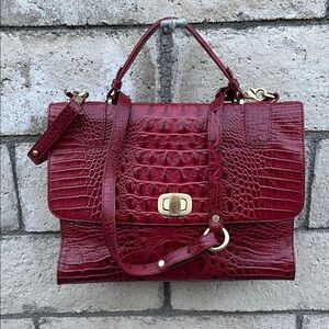 Elegant Brahmin Red Crocodile-Embossed Leather Handbag